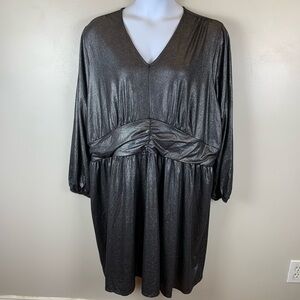 Lane Bryant Dress Fit and Flare Women’s Size 26/28 Long Sleeve V Neck Foil Print